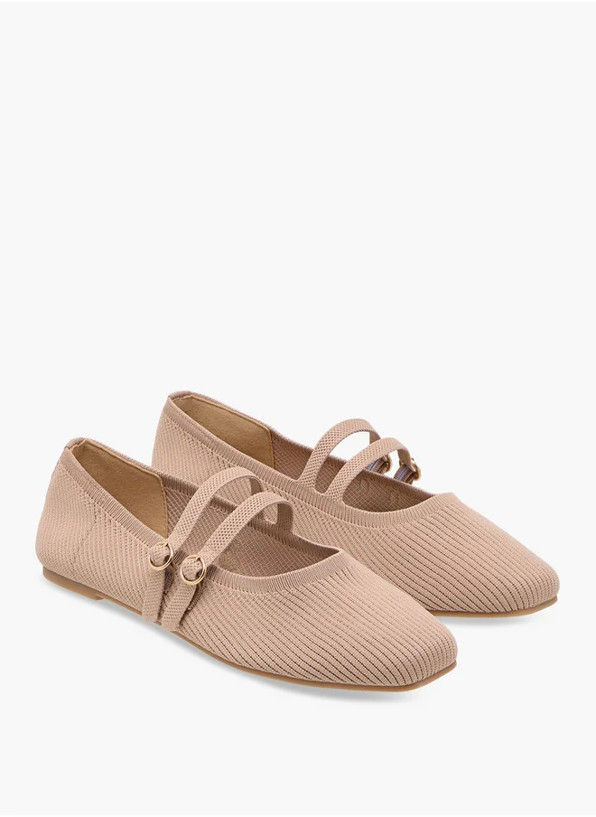 Flora Bella By Shoexpress Women's Textured Ballerina Shoes with Buckle Closure