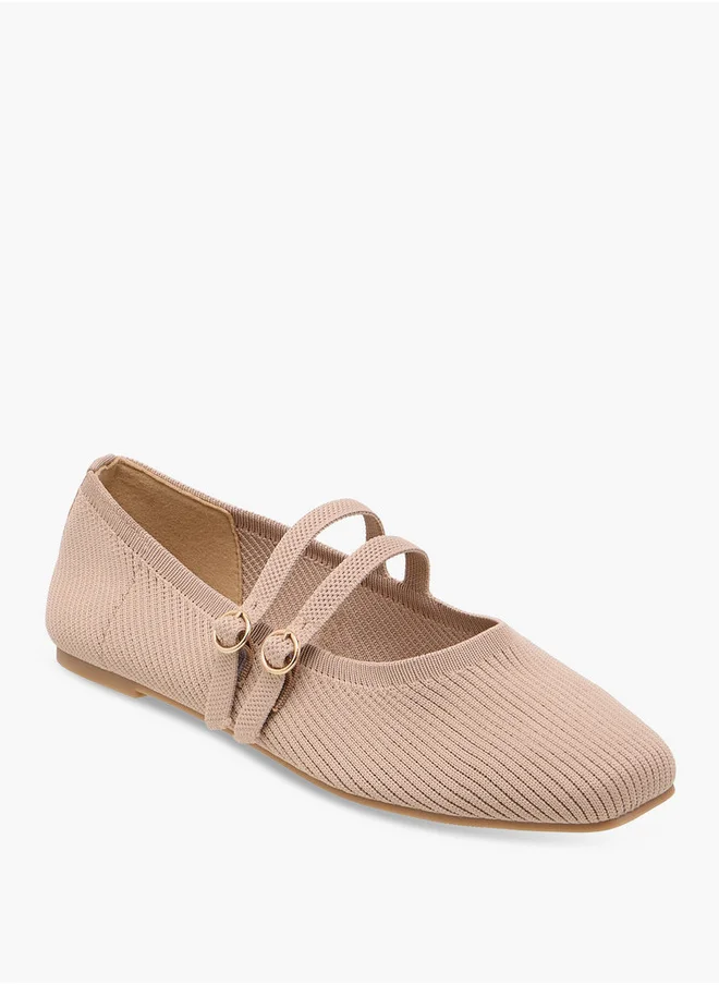 Flora Bella By Shoexpress Women's Textured Ballerina Shoes with Buckle Closure