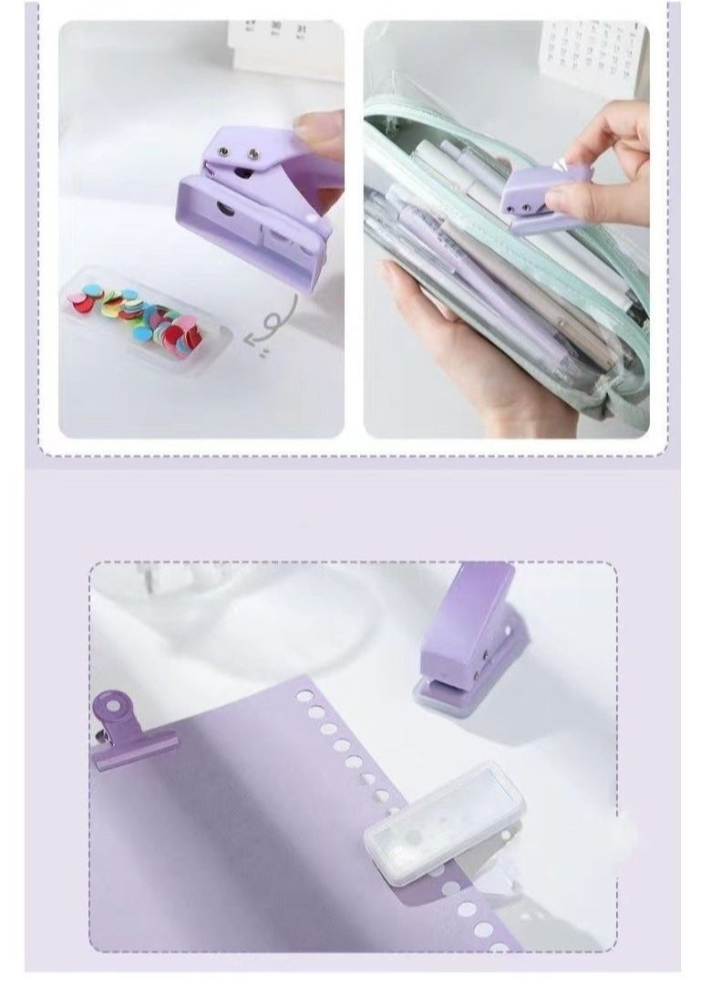 Generic Mini Hole Puncher, 10 Sheets Punch Capacity, Single Ring Cute Handheld Hole Punches for Paper, Scrapbooks Paper, Crafts, Stationery, Gift Bags (White+purple) - Image 4