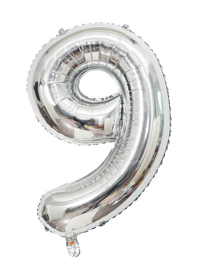 Number 9 Shaped Aluminium Foil Inflatable Balloon Silver 40inch  - Image 1