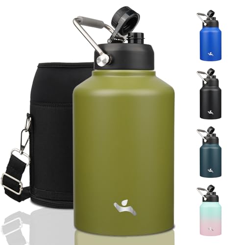 Konokyo 1 Gallon Jug with Handle,128 oz Insulated Water Bottle with Carrying Pouch, Double Wall Vacuum Stainless Steel Metal Bottle,Forest Green - Image 1