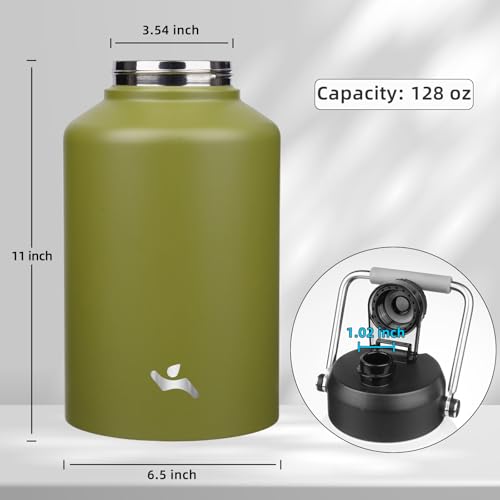 Konokyo 1 Gallon Jug with Handle,128 oz Insulated Water Bottle with Carrying Pouch, Double Wall Vacuum Stainless Steel Metal Bottle,Forest Green - Image 2