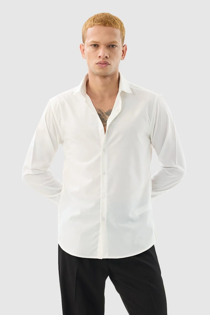 SNITCH White Solid Long Sleeve Slim Fit Formal Shirt