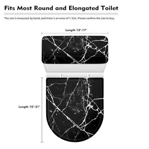 Kathyboom Toilet Lid with Elastic Edge Water Resistant Seat Covers - Durable Reusable Tank Lid Cover for Hotel Home Toilet - Black Marble Crack - Image 5