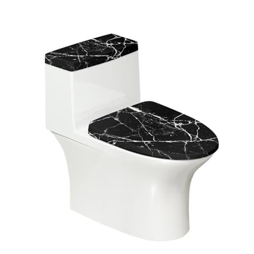 Kathyboom Toilet Lid with Elastic Edge Water Resistant Seat Covers - Durable Reusable Tank Lid Cover for Hotel Home Toilet - Black Marble Crack - Image 1
