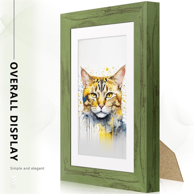 Picrit 5x7 Picture Frame Set of 12, Display 4x6 with Mat or 5x7 Without Mat, Photo Frames for Wall Mounting or Table Top Display, Green Wood Grain. - Image 2