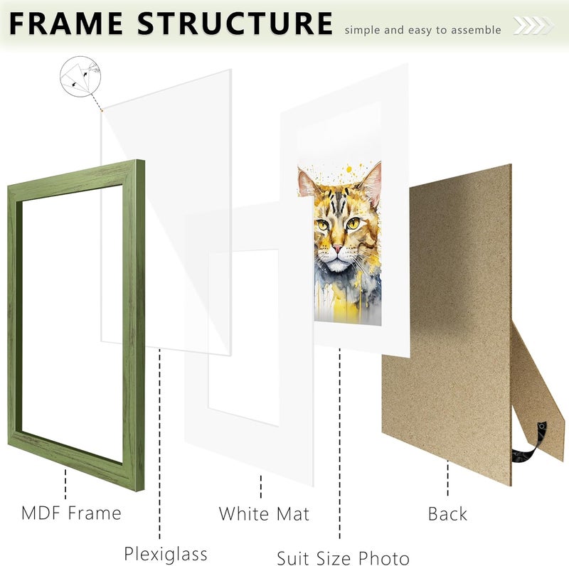 Picrit 5x7 Picture Frame Set of 12, Display 4x6 with Mat or 5x7 Without Mat, Photo Frames for Wall Mounting or Table Top Display, Green Wood Grain. - Image 5