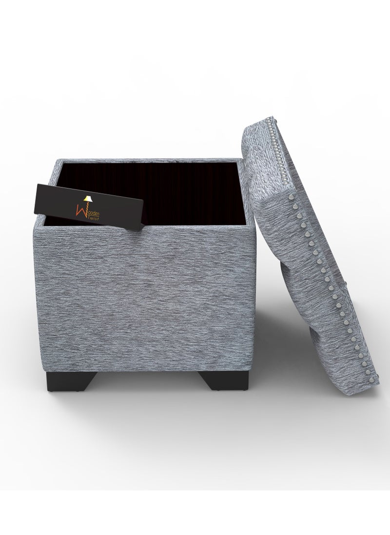 Wooden Twist Eccentric Stool End Table With Storage - Light Grey  - Image 5