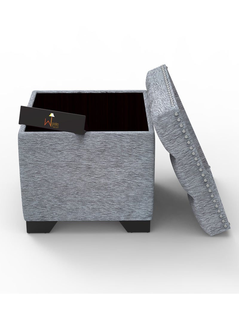 Wooden Twist Eccentric Stool End Table With Storage - Light Grey  - Image 4