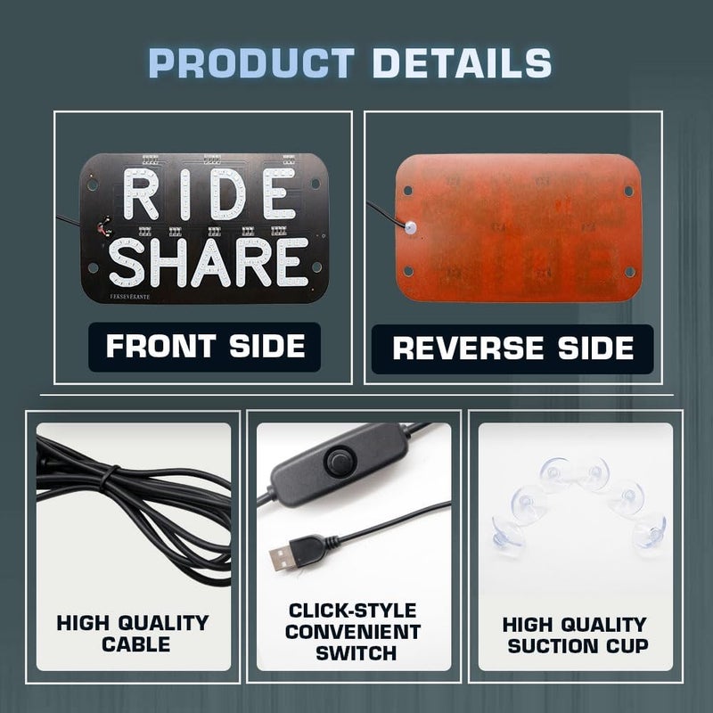 YSY LED Rideshare Sign with USB Cable - Image 3