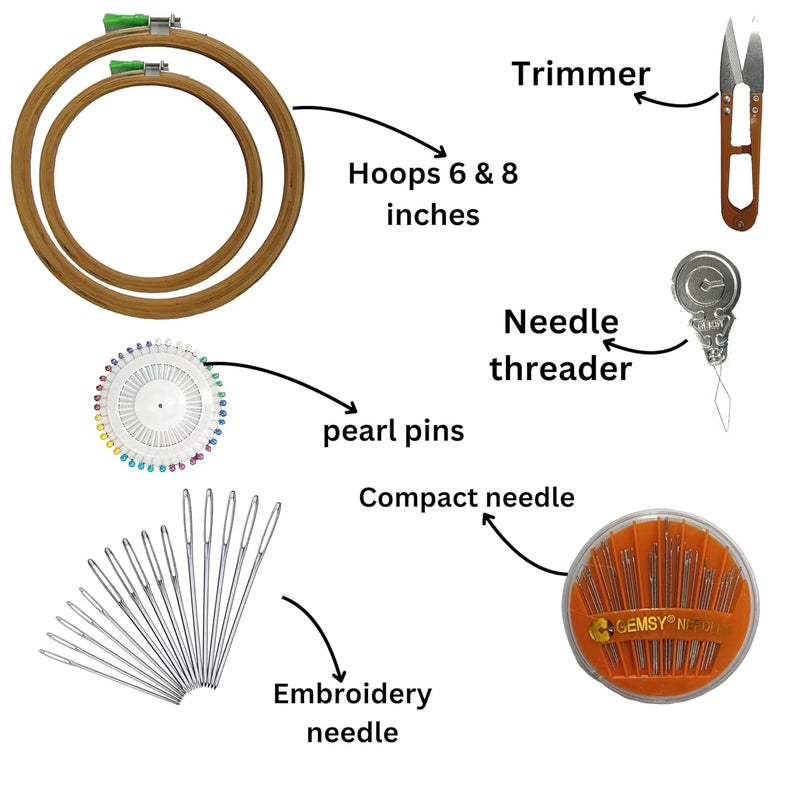Embroidery Beginners Starter Kit 86 Inches Bamboo Hoop25 Multicolored Threads Compact Needle kit Pearl Head pin Needles 1 Threader Trimmer  - Image 2