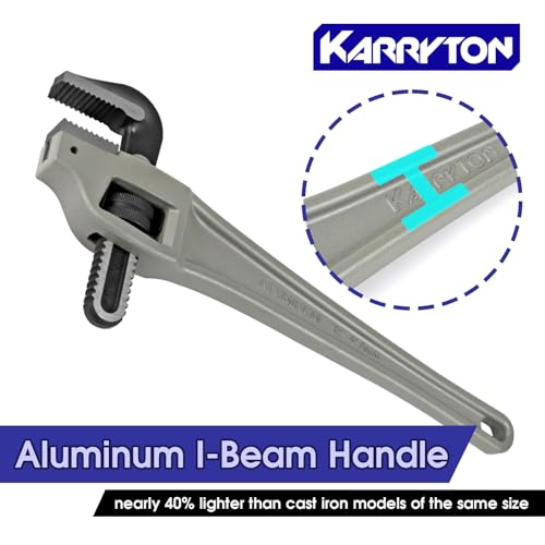 KARRYTON 18 Inch Aluminum Offset Pipe Wrench, 3.5"/89mm Adjustable Jaw Capacity, Heavy Duty Plumbers Wrench with Drop Forged Steel Jaw(CR-V), Perfect Plumbing Tool Exceed GGG Standard - Image 5
