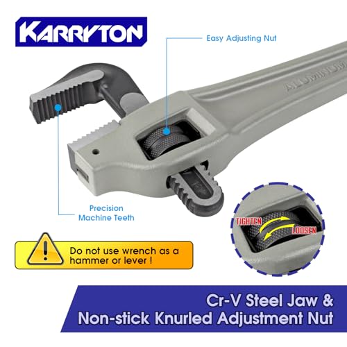 KARRYTON 18 Inch Aluminum Offset Pipe Wrench, 3.5"/89mm Adjustable Jaw Capacity, Heavy Duty Plumbers Wrench with Drop Forged Steel Jaw(CR-V), Perfect Plumbing Tool Exceed GGG Standard - Image 3