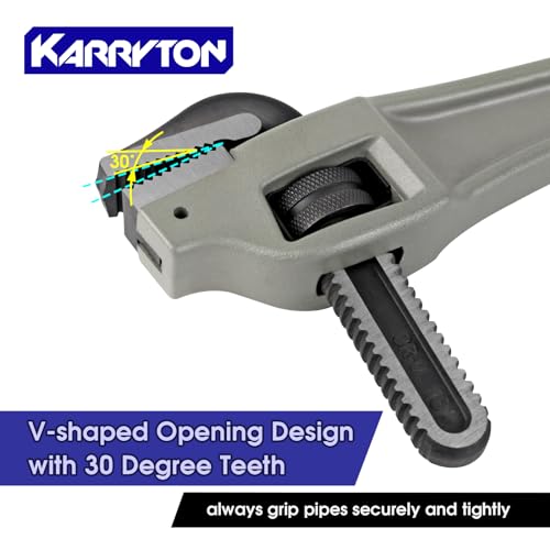 KARRYTON 18 Inch Aluminum Offset Pipe Wrench, 3.5"/89mm Adjustable Jaw Capacity, Heavy Duty Plumbers Wrench with Drop Forged Steel Jaw(CR-V), Perfect Plumbing Tool Exceed GGG Standard - Image 4