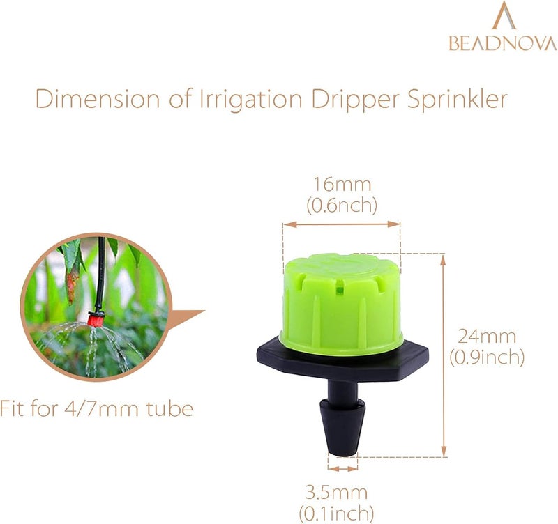 BEADNOVA Drip Irrigation Emitters 50 Pcs Irrigation Drippers 360 Degree System Emitters Sprinklers Drippers for Drip 1/4 Inch Tube Gardening (Green) - Image 2