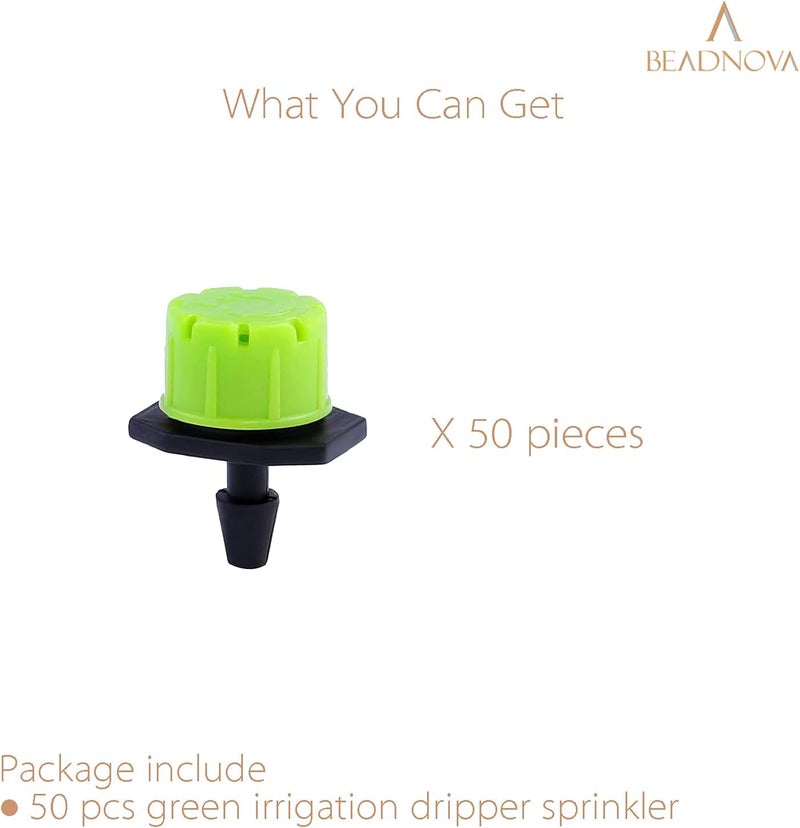 BEADNOVA Drip Irrigation Emitters 50 Pcs Irrigation Drippers 360 Degree System Emitters Sprinklers Drippers for Drip 1/4 Inch Tube Gardening (Green) - Image 3