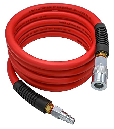 YOTOO Air Hose 1/2 in. x 10 ft, 300 PSI Hybrid Lead-in Air Compressor Hose, Heavy Duty, Lightweight, Kink Resistant, All-Weather Flexibility with 3/8" Industrial Air Fittings and Bend Restrictors, Red - Image 1