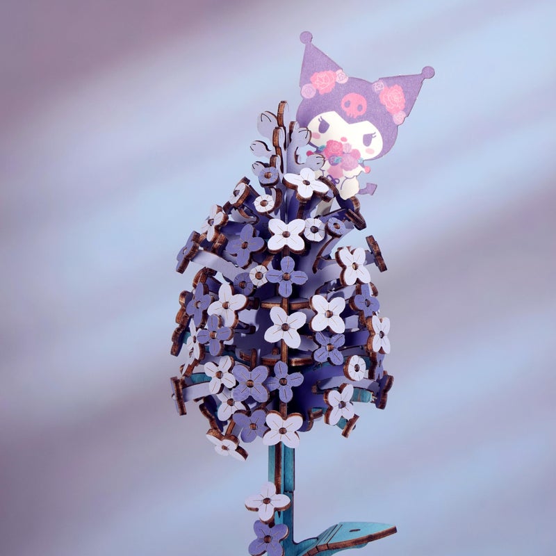 Hands Craft Lilac Hello Kitty and Friends Kuromi 3D Wooden Puzzle Kit | DIY Flower Model | Arts & Crafts for Adults & Kids | Creative Hobby Kits | Kuromi Character | Wood Building Set | Fun Gift - Image 3