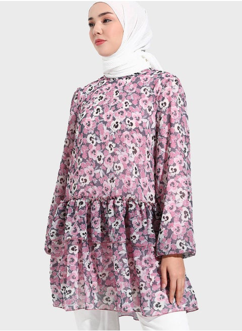 Round Neck Floral Printed Tunic