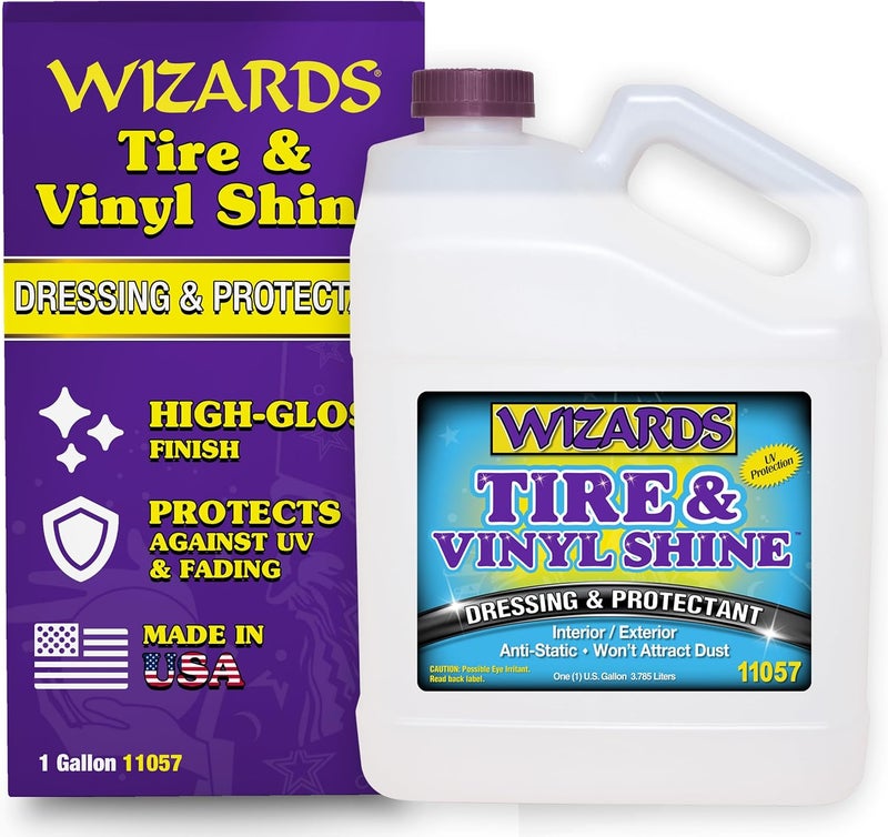WIZARDS - Vinyl & Tire Shine Spray, Tire Dressing and Protectant, Professional Detail Spray, No Sling Off, Anti-static Car Detailing Spray, KeepingTires & Vinyls Look New, Car Care Products, 1 Gallon - Image 1