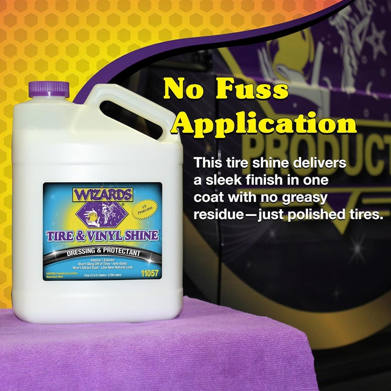 WIZARDS - Vinyl & Tire Shine Spray, Tire Dressing and Protectant, Professional Detail Spray, No Sling Off, Anti-static Car Detailing Spray, KeepingTires & Vinyls Look New, Car Care Products, 1 Gallon - Image 5