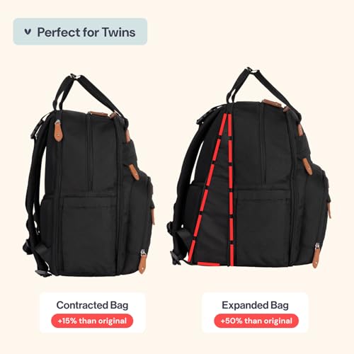 BabbleRoo Extra Large Diaper Bag Backpack Expandable Baby Bag with Up to 50 More Capacity Travel Essentials Baby Bag Tote with Changing Pad Stroller Straps Pacifier Case Unisex Black - Image 3