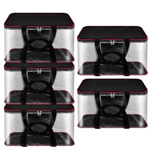 SNDIA 5 Pack Nylon 33 L PVC Transparent Clothes storage Bags/Saree Covers with Zip for Storage Specially Design for Woman Dresses,Sarees,Lehngas for Wardrobe Organizer(RedBlack, 39x34x21cm) - Image 1