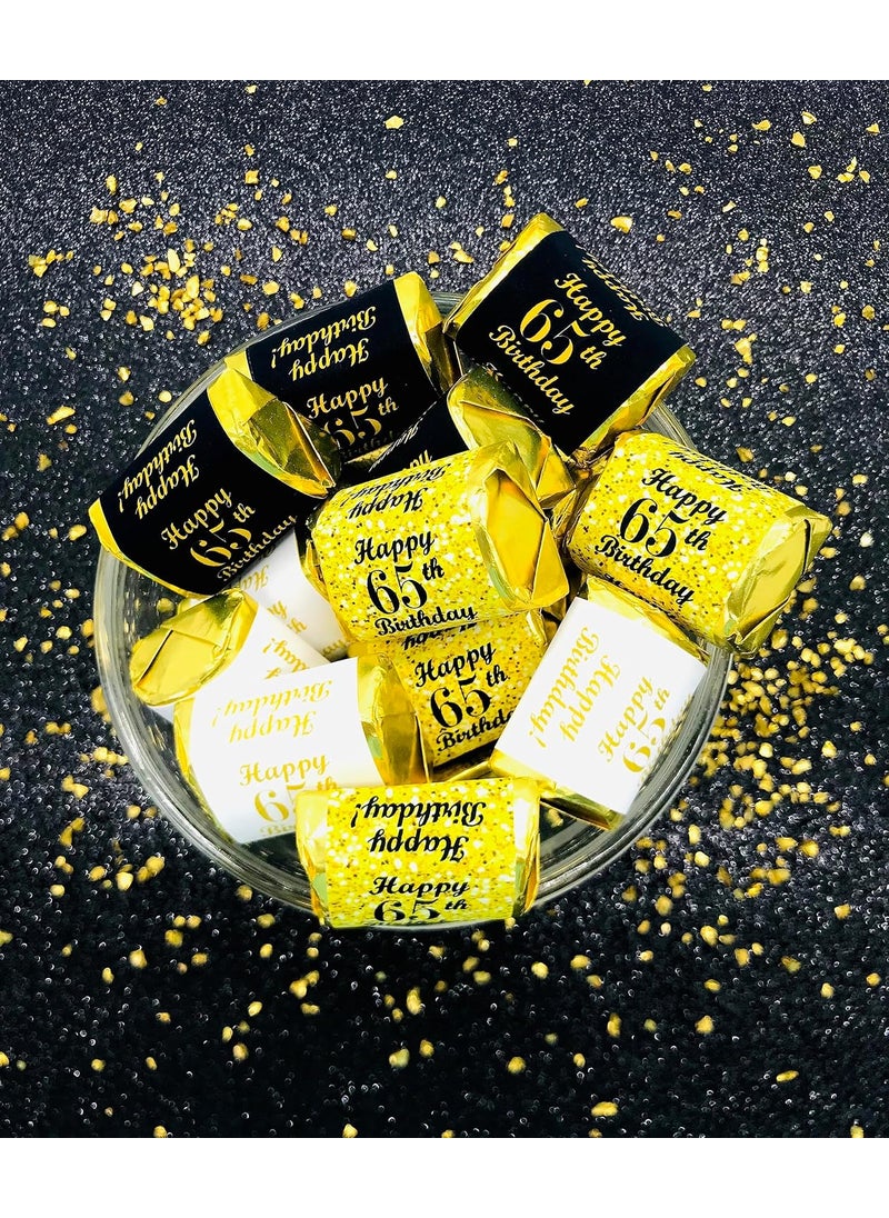 RokAPary 65th Birthday Nuggets Labels Chocolate Candy Wrapper Set of 90 Candy Stickers 3 Designs 30 Gold 30 Black 30 White Candy Not Included  - Image 2