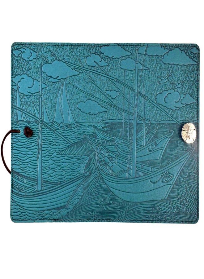 Modern Artisans Van Gogh Boats Embossed Leather A5 Writing Journal in Turquoise Blue, American Made, 6 x 9-inch + Refillable Hardbound Insert Book - Image 2