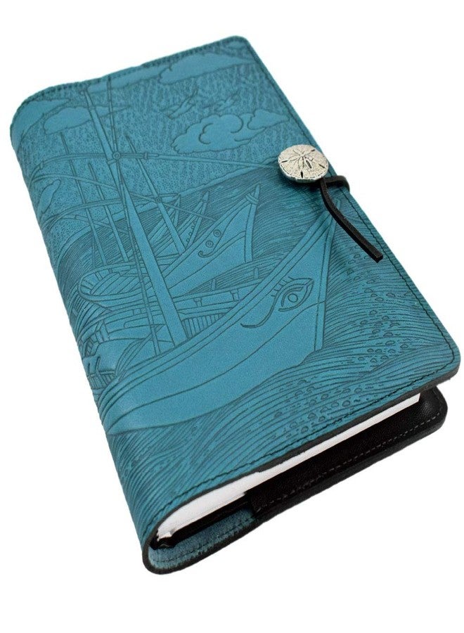 Modern Artisans Van Gogh Boats Embossed Leather A5 Writing Journal in Turquoise Blue, American Made, 6 x 9-inch + Refillable Hardbound Insert Book - Image 1