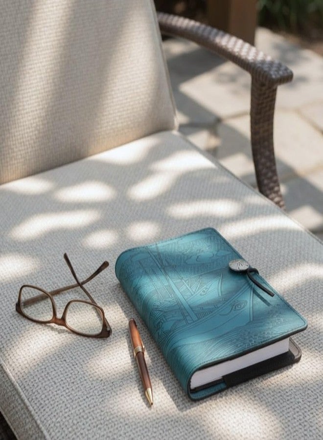 Modern Artisans Van Gogh Boats Embossed Leather A5 Writing Journal in Turquoise Blue, American Made, 6 x 9-inch + Refillable Hardbound Insert Book - Image 4