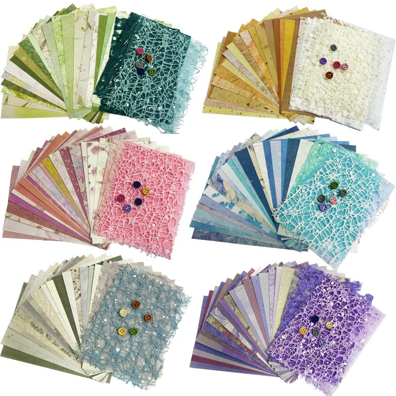 Yuilgdo 156 Sheets Textured Scrapbook Paper Mesh Fabric Assorted Set 30 Buttons 6 Pack Mixed Special Paper for DIY Scrapbooking Planner Bullet Junk Journal Supplies Collage Background 39x55 Inch - Image 3