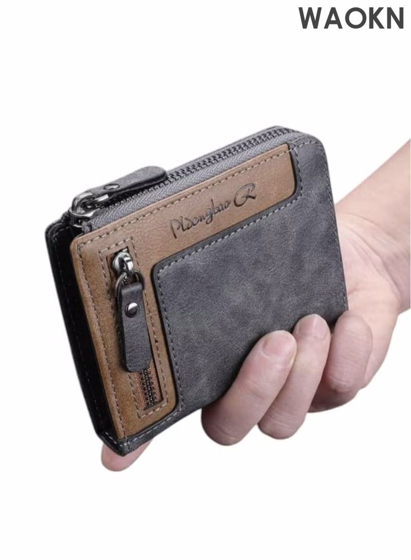 WAOKN Men's Multi-Functional Retro Zipper Wallet, Suitable for Young People and Students, Fashionable and Comprehensive to Carry Cards Multiple Card Slots, Multi-function Card Holder for Youth Students, Great Gift for Men - Image 2