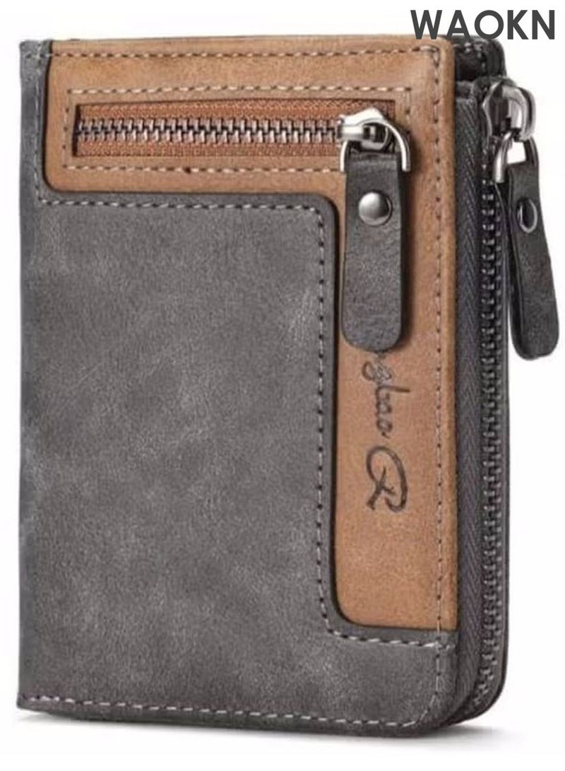 WAOKN Men's Multi-Functional Retro Zipper Wallet, Suitable for Young People and Students, Fashionable and Comprehensive to Carry Cards Multiple Card Slots, Multi-function Card Holder for Youth Students, Great Gift for Men - Image 1