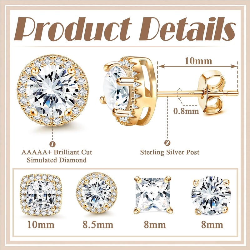 MILACOLATO 18K Gold Plated Cubic Zirconia Stud Earrings Set for Women and Men - Image 4