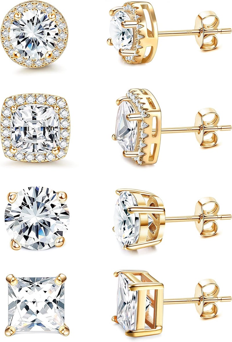 MILACOLATO 18K Gold Plated Cubic Zirconia Stud Earrings Set for Women and Men - Image 1