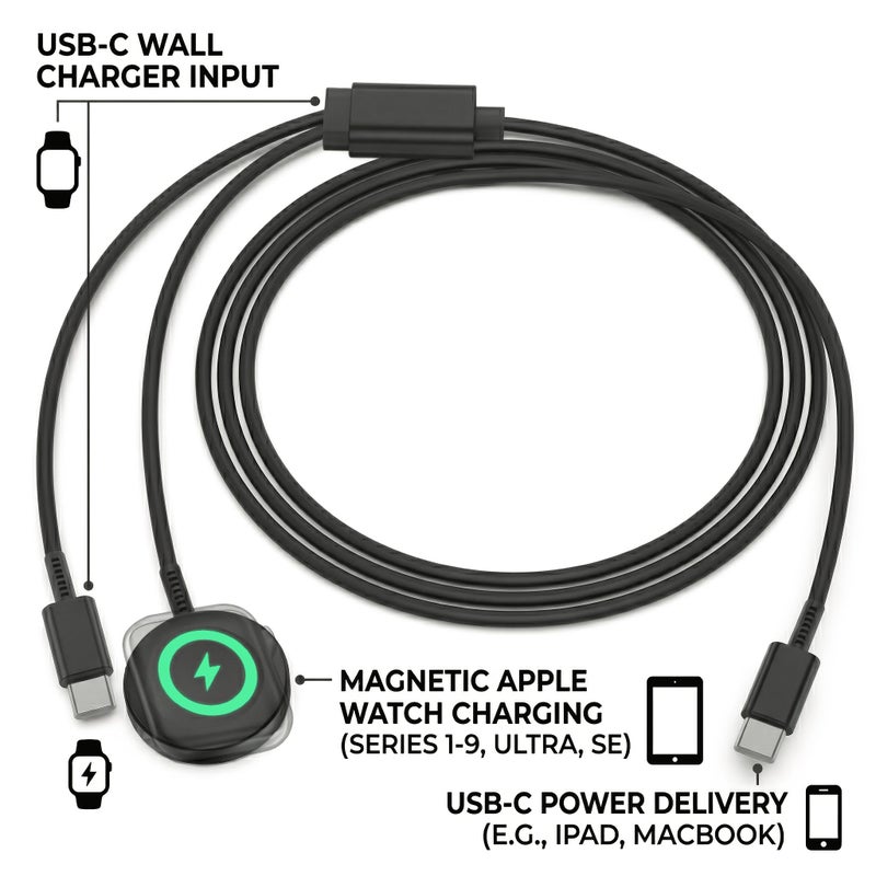 White 2 in 1 Braided Nylon Charging Cable for Apple Watch and iPhone - Image 5