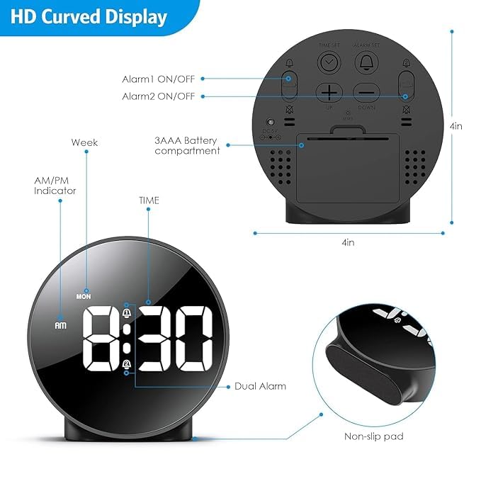 MIXEN Alarm Clock Digital Clock Clock Table Clock Alarm Clock for Students Alarm Clock for Bedroom with Dual Alarm Adjustable Brightness Snooze Function Alarms Bedroom Table Desk - Image 2