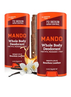 Mando Mando Whole Body Deodorant For Men - Smooth Solid Stick - 72 Hour Odor Control - Aluminum Free, Baking Soda Free, Skin Safe - 2.6 Ounce (Pack of 2) - Bourbon Leather  - Image 1