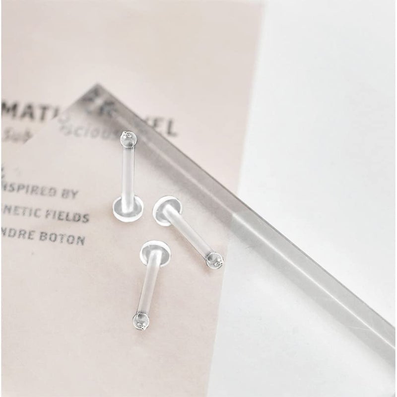 Lxnoap 20G Clear Bioflex Flat Top Nose Ring Stud Retainer Body Piercing Jewelry Allergy Free, Metal Free (Bone, 5 pcs) - Image 5