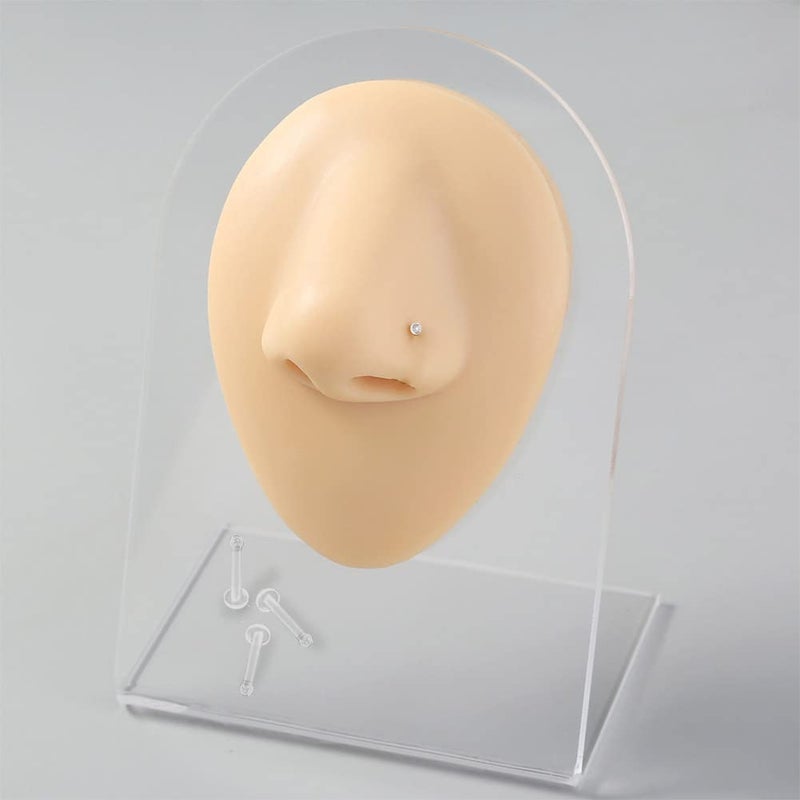 Lxnoap 20G Clear Bioflex Flat Top Nose Ring Stud Retainer Body Piercing Jewelry Allergy Free, Metal Free (Bone, 5 pcs) - Image 3