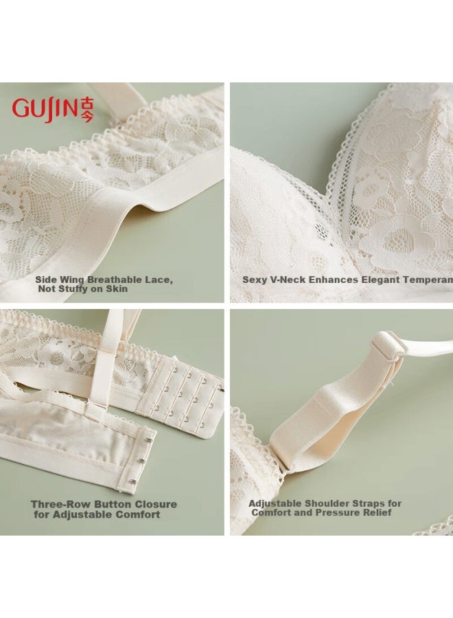 Gujin Small Bust Gathering Comfortable Breathable Wireless Lace Side Support Bra Nude 80c - Image 1