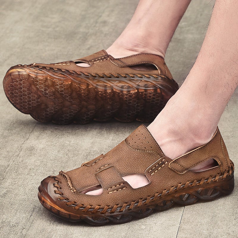 2023 Men'S Shoes Style Baotou Cowhide Breathable Sandals Outdoor Beach Shoes Hollow Foot Driving Shoes - Image 4
