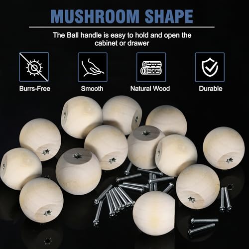 FoDau770 30pcs Unfinished Wood Knobs, Round Ball Cabinet Knobs Vintage Drawer Pulls, Natural Wooden Cabinet Hardware for Furniture Drawer Dresser Wardrobe Cupboard - 1-1/4" Diameter - Image 2