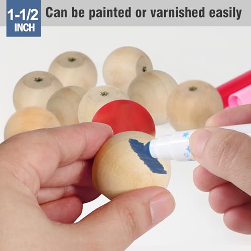 FoDau770 30pcs Unfinished Wood Knobs, Round Ball Cabinet Knobs Vintage Drawer Pulls, Natural Wooden Cabinet Hardware for Furniture Drawer Dresser Wardrobe Cupboard - 1-1/4" Diameter - Image 5