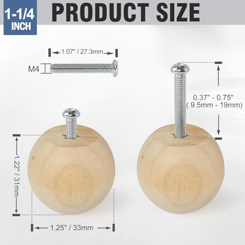 FoDau770 30pcs Unfinished Wood Knobs, Round Ball Cabinet Knobs Vintage Drawer Pulls, Natural Wooden Cabinet Hardware for Furniture Drawer Dresser Wardrobe Cupboard - 1-1/4" Diameter - Image 3