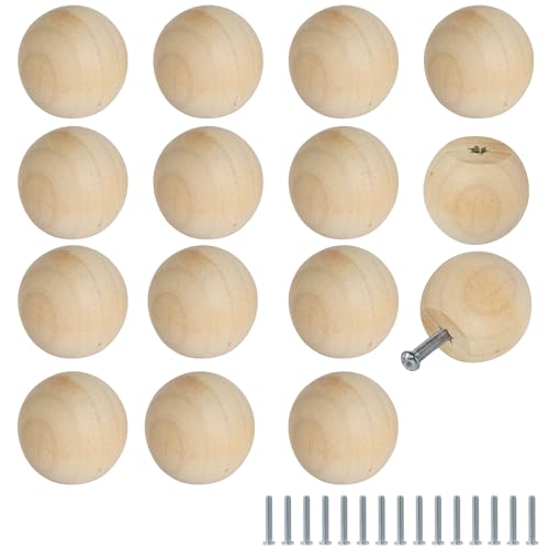 FoDau770 30pcs Unfinished Wood Knobs, Round Ball Cabinet Knobs Vintage Drawer Pulls, Natural Wooden Cabinet Hardware for Furniture Drawer Dresser Wardrobe Cupboard - 1-1/4" Diameter - Image 1