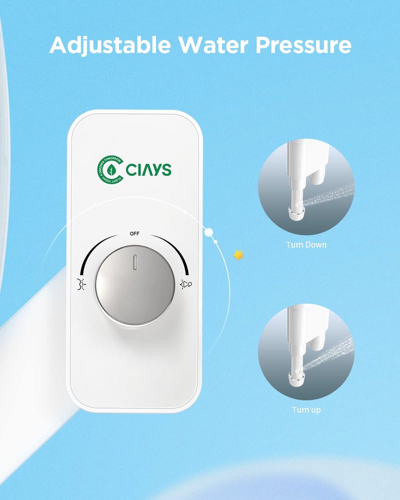Ciays Toilet Bidet Non-Electric Bidet Toilet Attachment Dual Nozzles for Frontal/Rear Wash, Adjustable Pressure Control, Sliver/White - Image 4