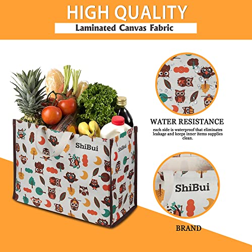 SHIBUI Big Heavy Duty Large Eco Waterproof Cotton Canvas Cloth Grocery Shopping Bag for Men Ladies Vegetable Milk Fruits with Hand Carry Handle Lunch Box Jhola Tote Bags (Owl) (1) - Image 3