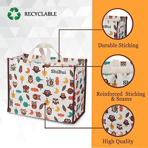 SHIBUI Big Heavy Duty Large Eco Waterproof Cotton Canvas Cloth Grocery Shopping Bag for Men Ladies Vegetable Milk Fruits with Hand Carry Handle Lunch Box Jhola Tote Bags (Owl) (1) - Image 2